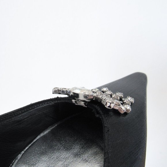 STUART WEITZMEN Classic Black Pointed Toe Pumps Crystal Charm Fringe Heels - Picture 4 of 15
